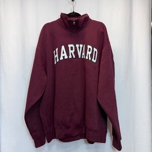 Harvard Blue 84 Burgundy 1/4 Zip Sweatshirt Mens 2XL Embroidered Patches Crest